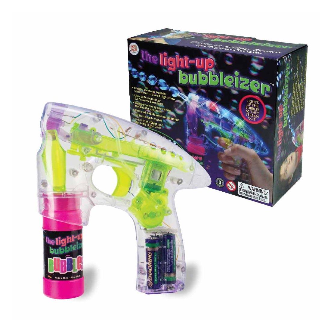 Light-Up Bubbleizer By Toysmith shown with its package behind it