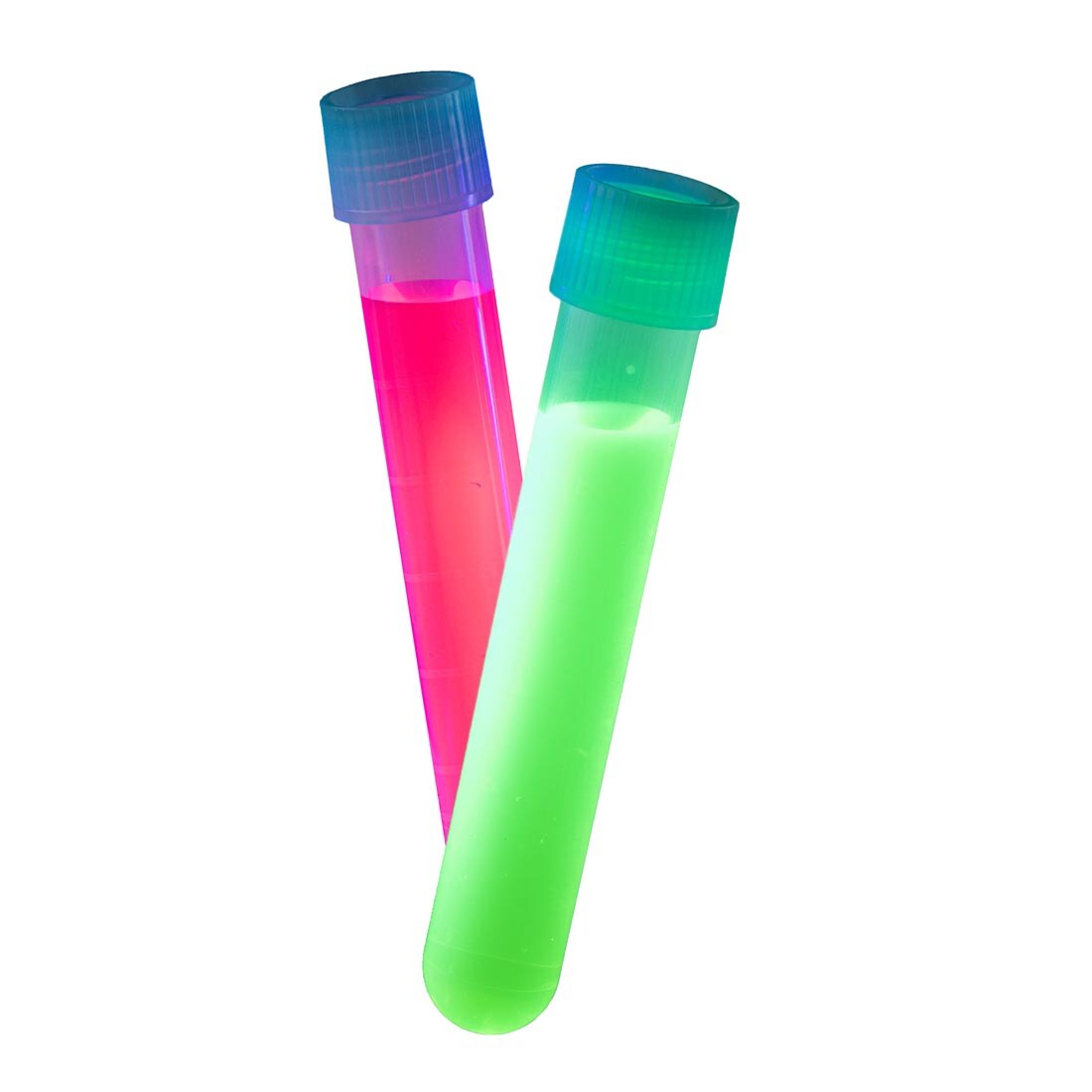 2 test tubes of glowing pigments from the Glow-in-the-Dark Science Lab