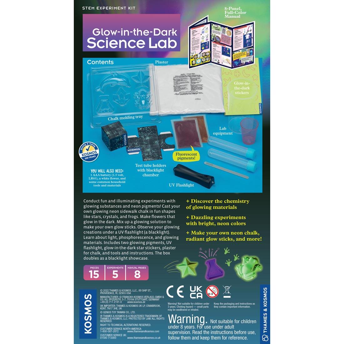 back of box for the Glow-in-the-Dark Science Lab