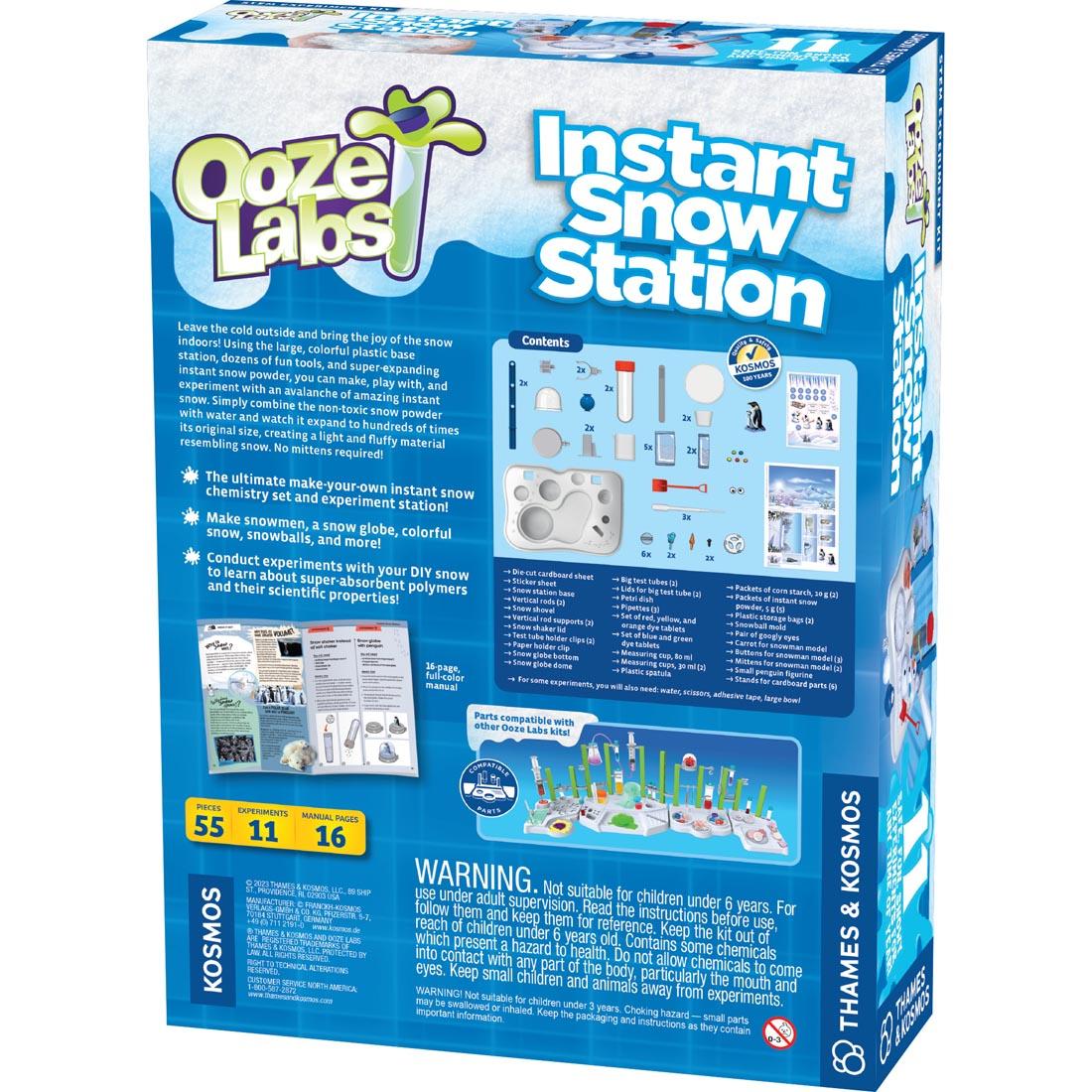 back of package for the Ooze Labs Instant Snow Station By Thames & Kosmos