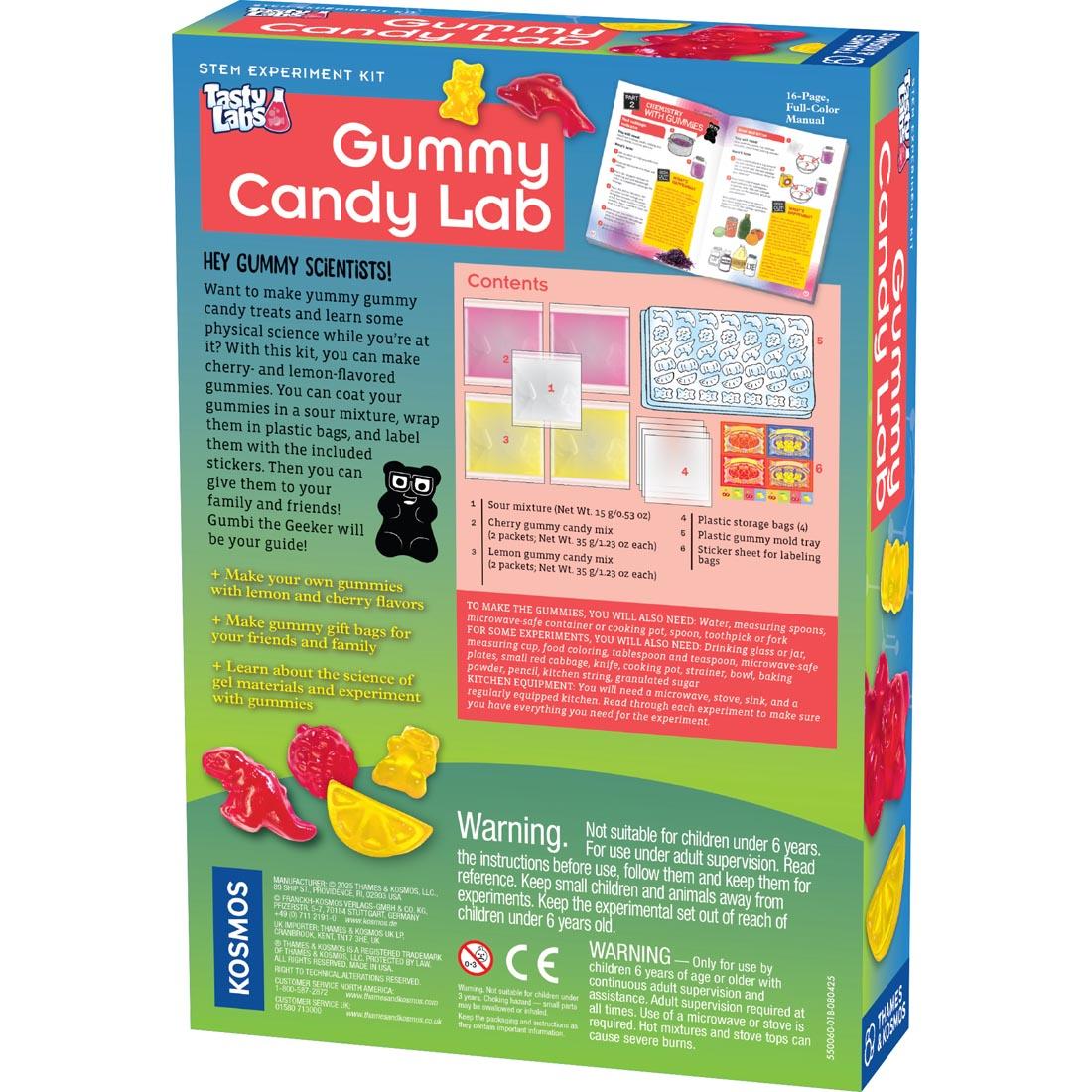 back of package for the Tasty Labs Gummy Candy Lab By Thames & Kosmos