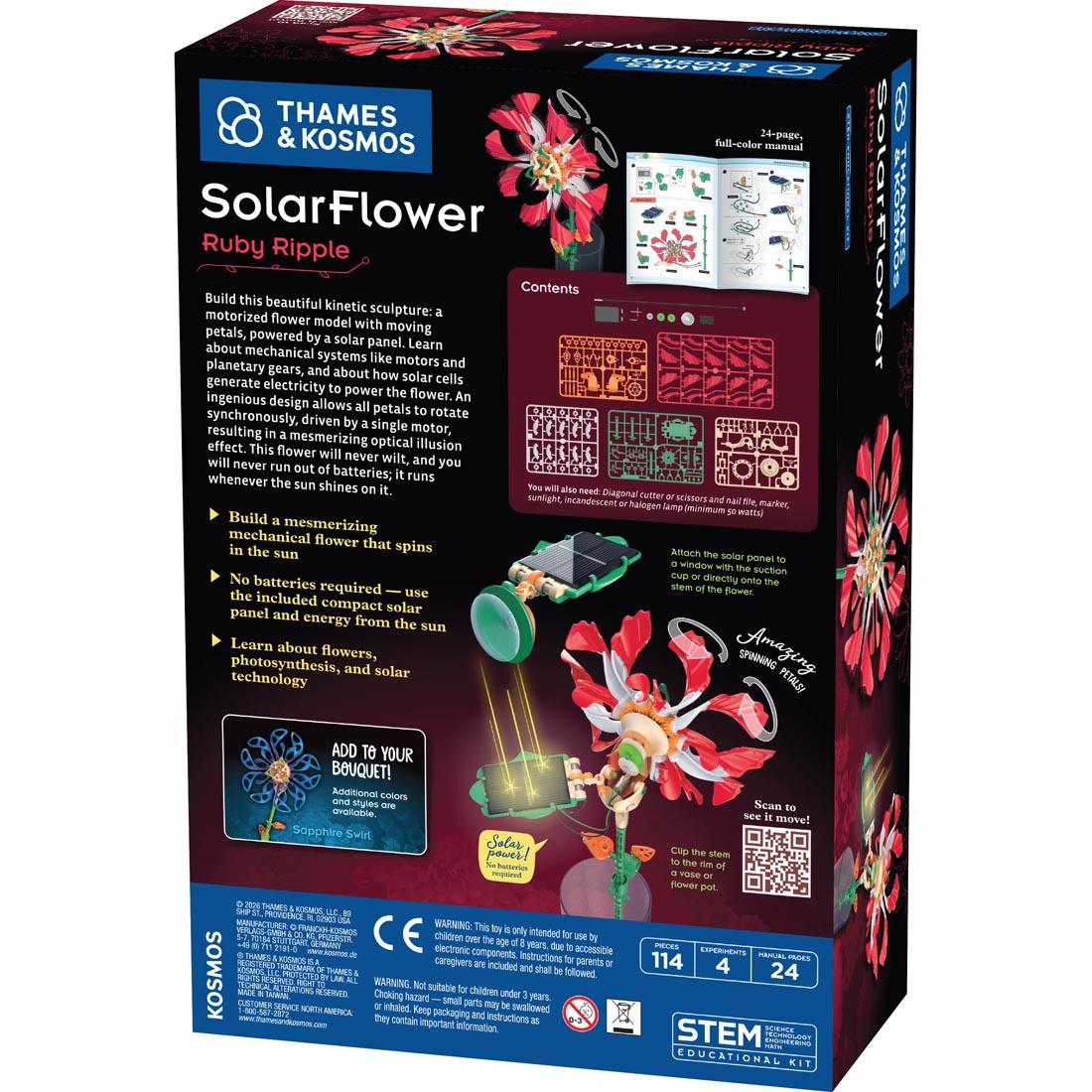 back of package for Ruby Ripple SolarFlower By Thames & Kosmos