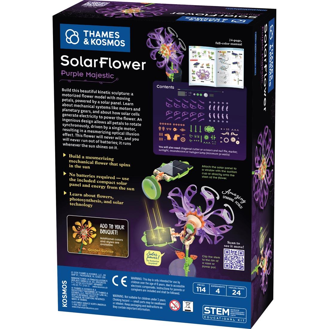 back of package for the Purple Majestic SolarFlower Science Kit By Thames & Kosmos