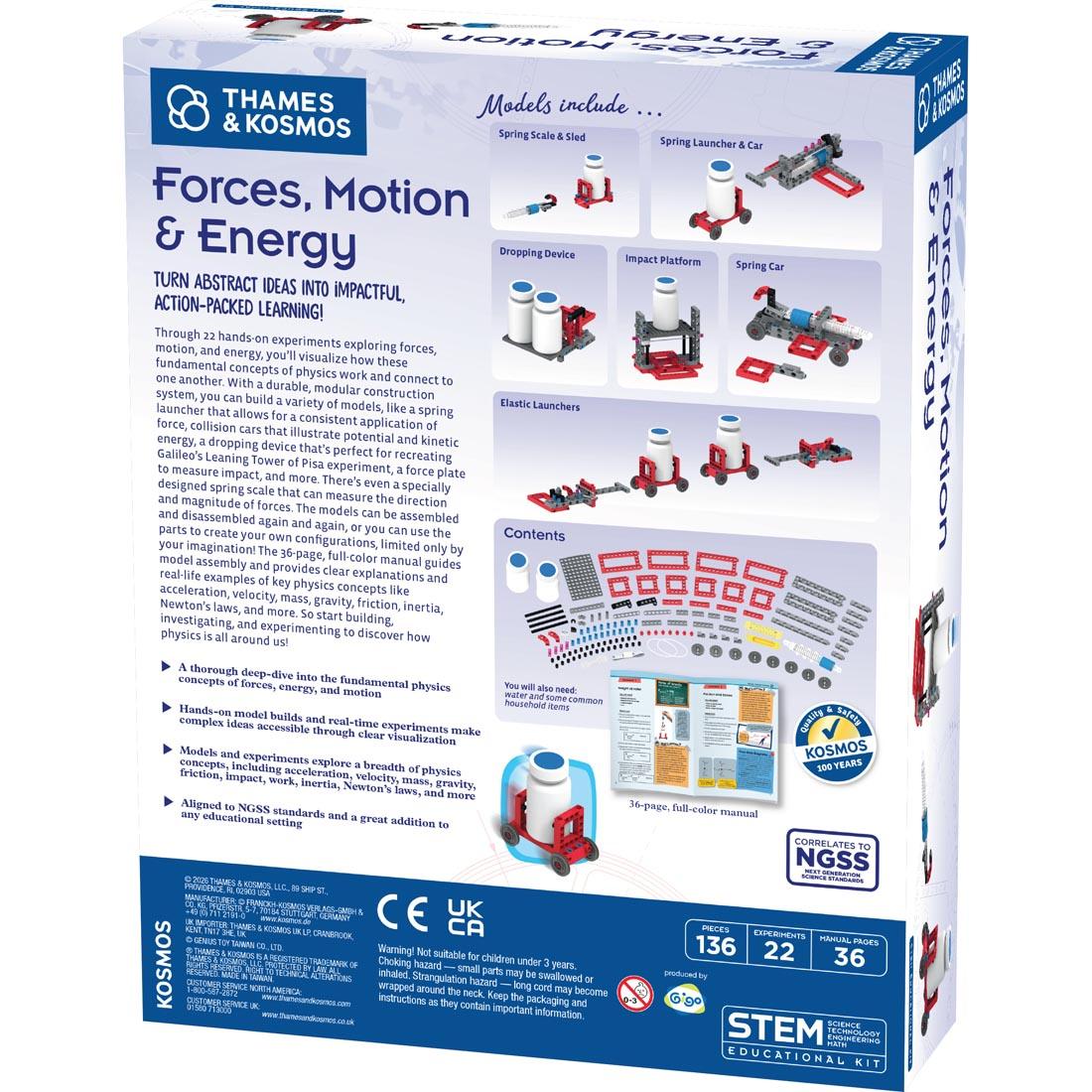 back of package for Forces, Motion & Energy By Thames & Kosmos
