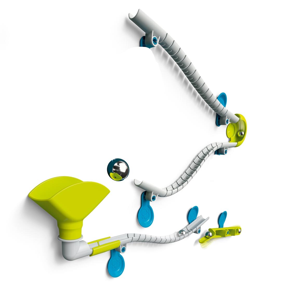example of a built Gecko Run: Marble Run Starter Set in use