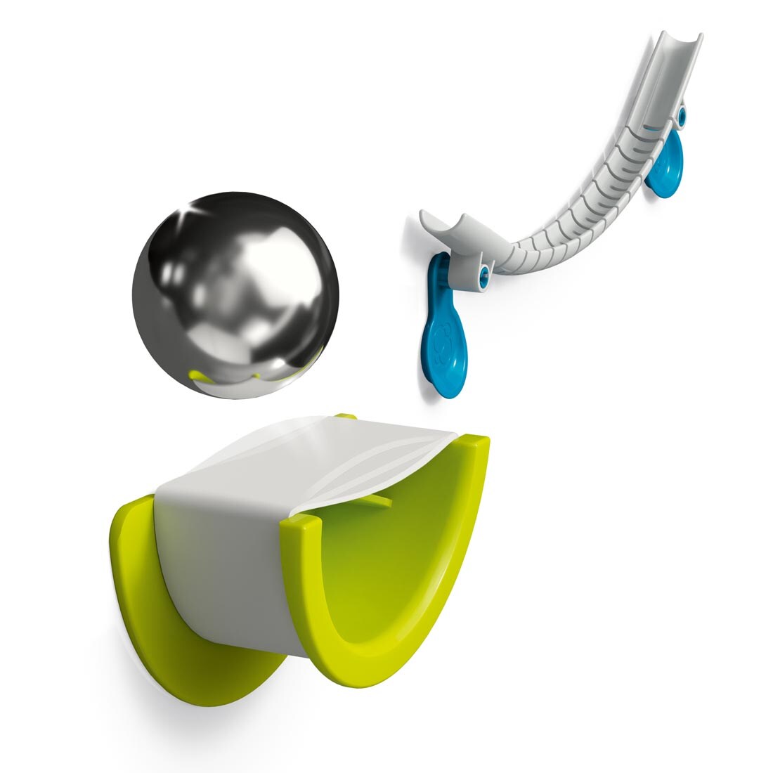 closeup of some components of the Gecko Run: Marble Run Trampoline Expansion Pack