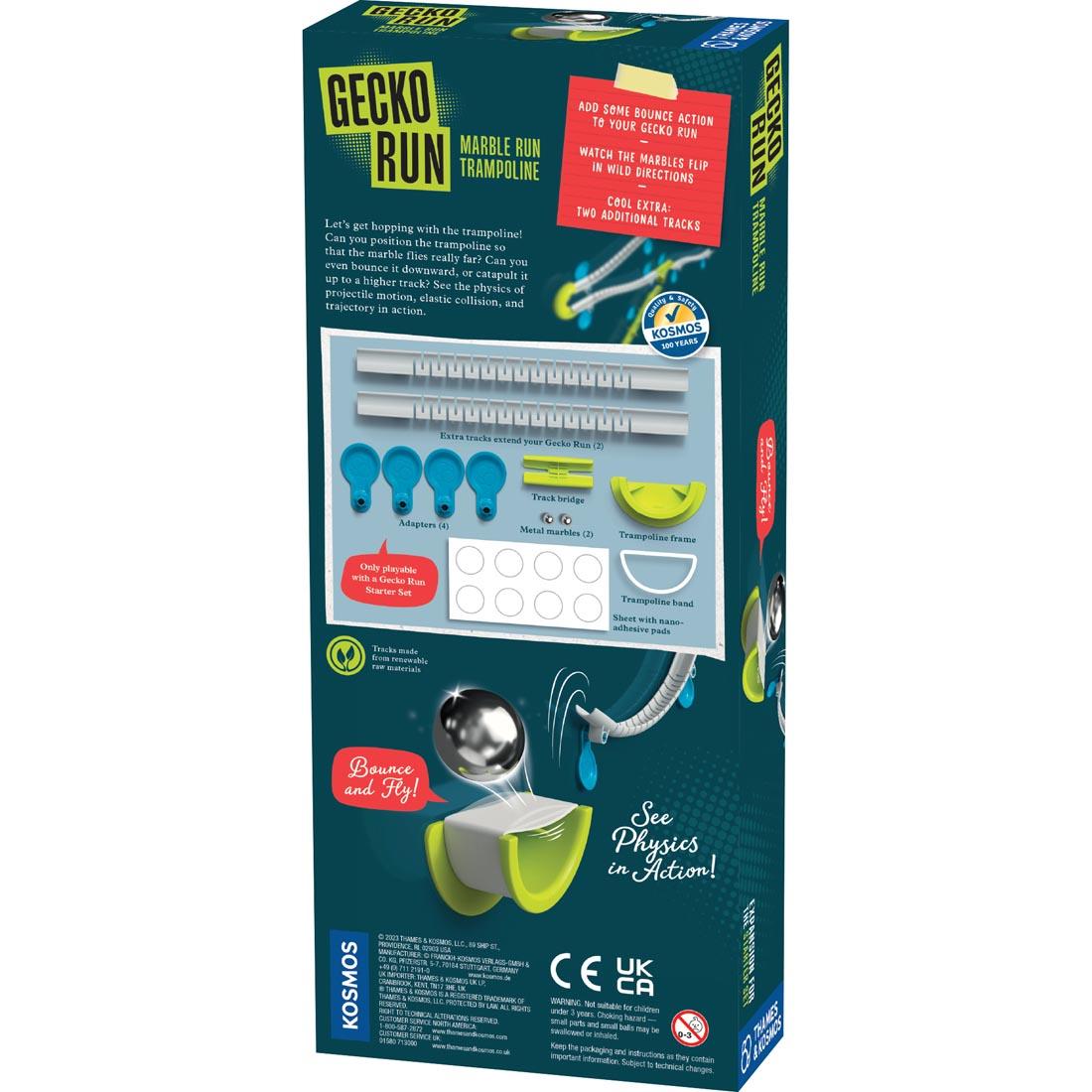 back of package for the Gecko Run: Marble Run Trampoline Expansion Pack