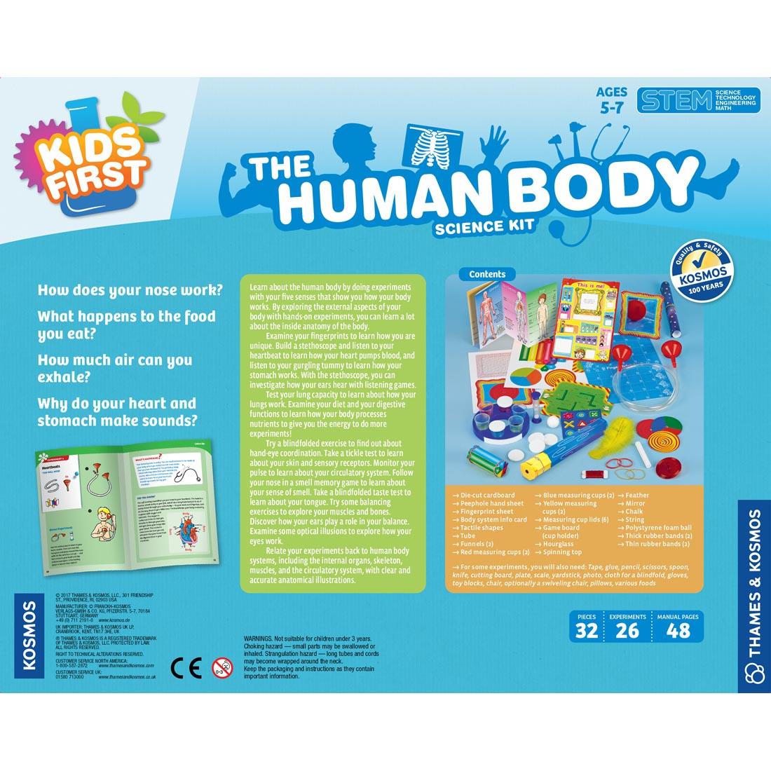 back of package for Kids First The Human Body Science Kit