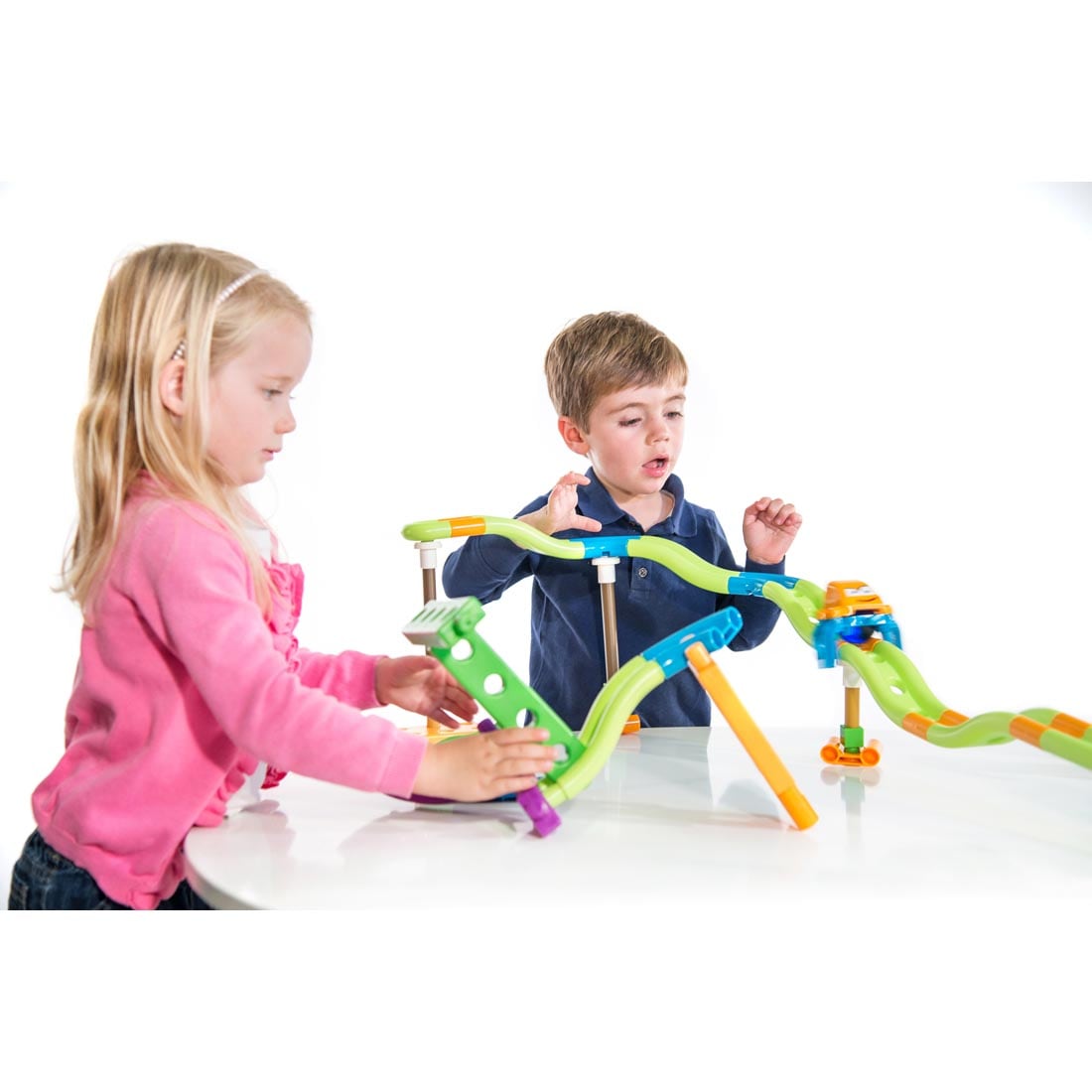 2 kids using the Kids First Amusement Park Engineer