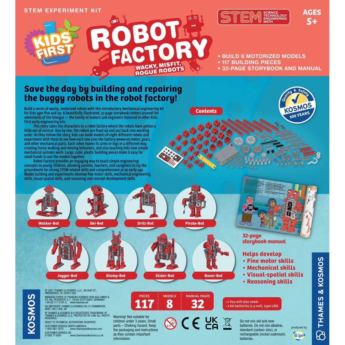 back of package of the Kids First Robot Factory