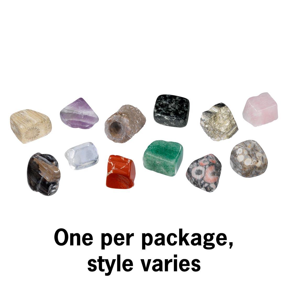 12 minerals and fossils from I Dig It! Mineral & Fossil Excavation Kit with text One per package, style varies