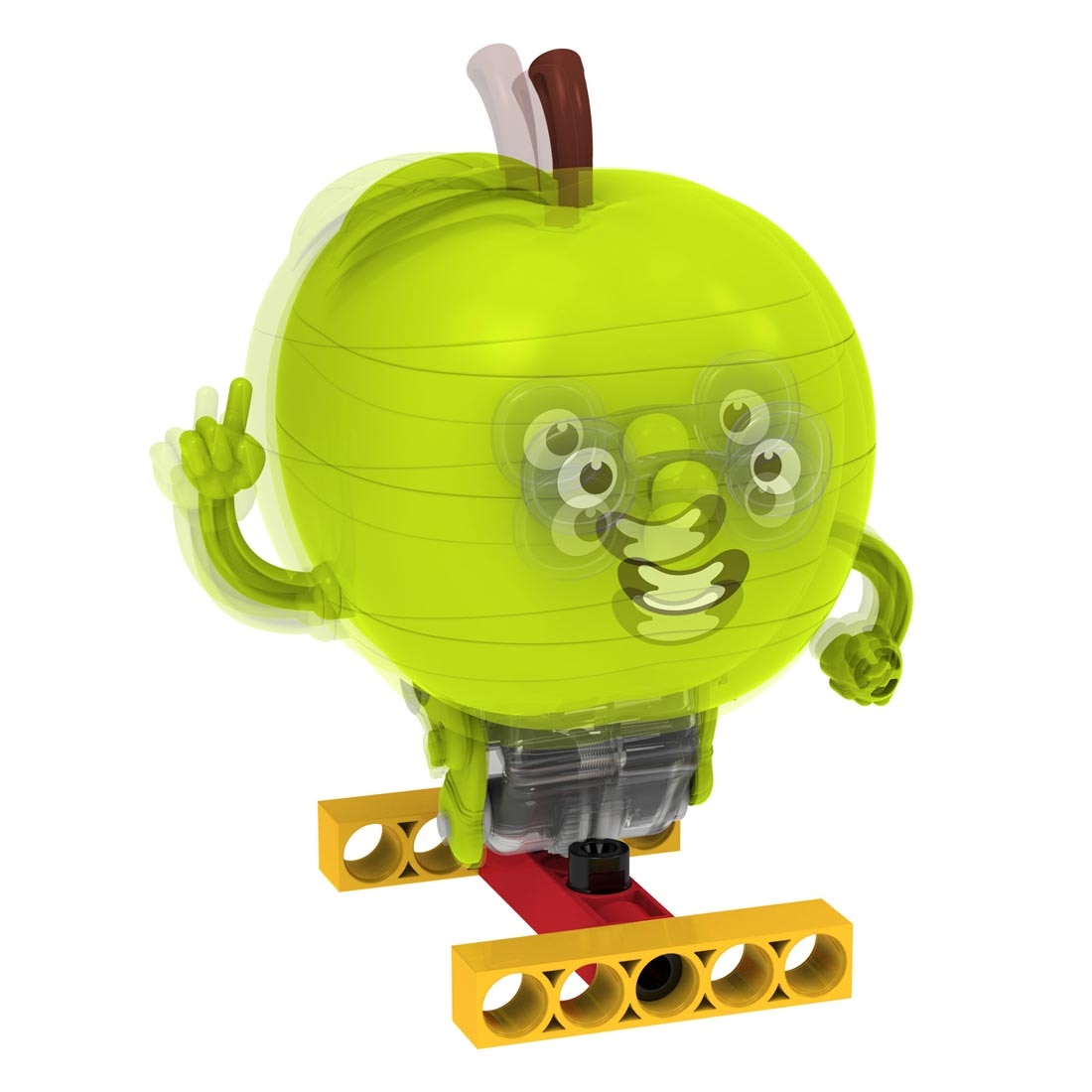example of assembled Newton's Apple: Tightrope-Walking Gyrobot with illustrations indicating movement