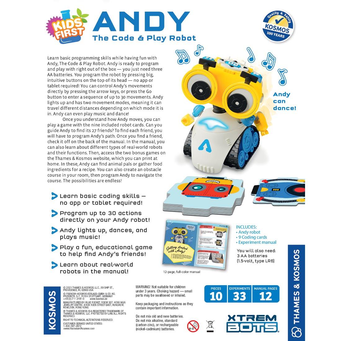 back of package for Kids First Andy: The Code & Play Robot