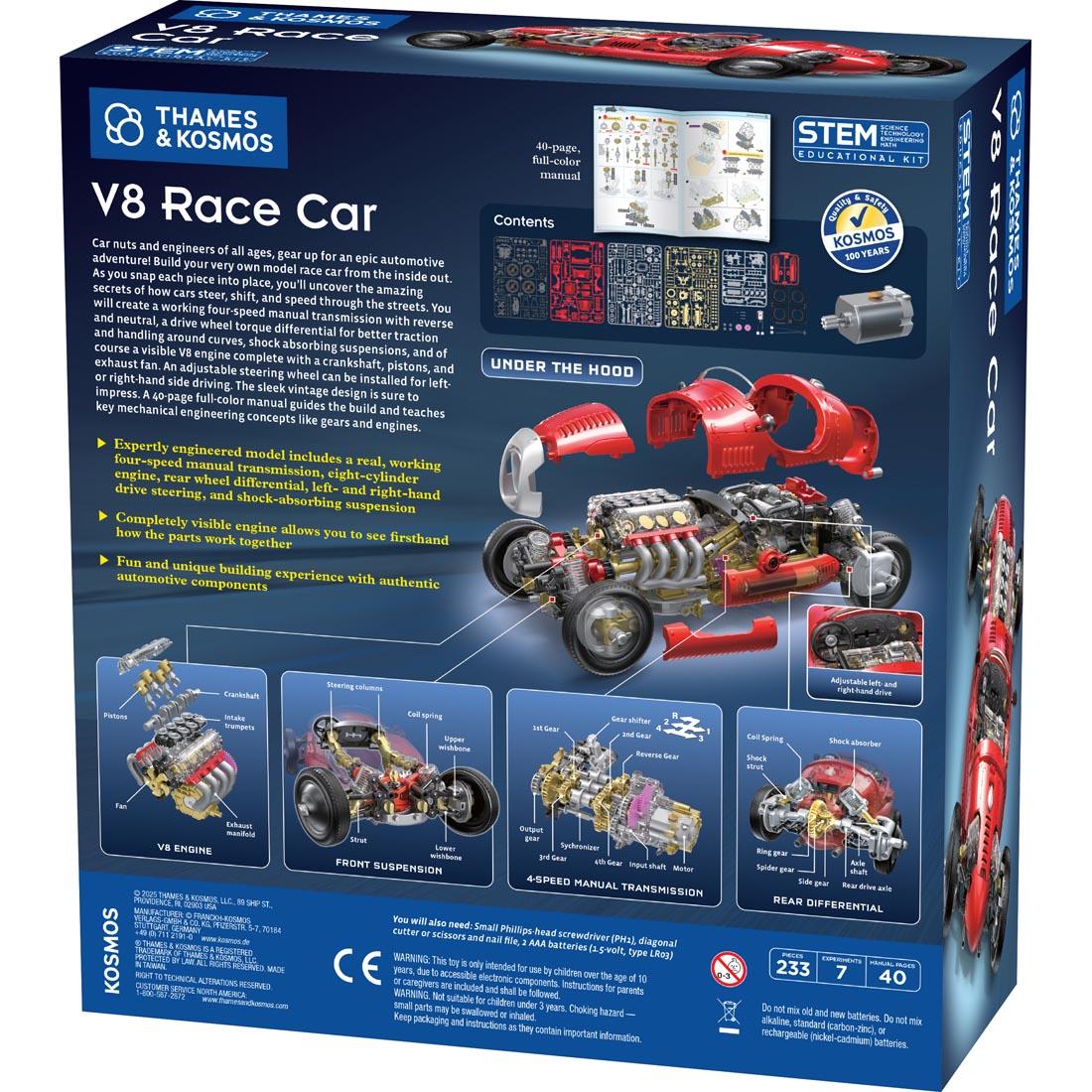 back of package for the V8 Race Car By Thames & Kosmos