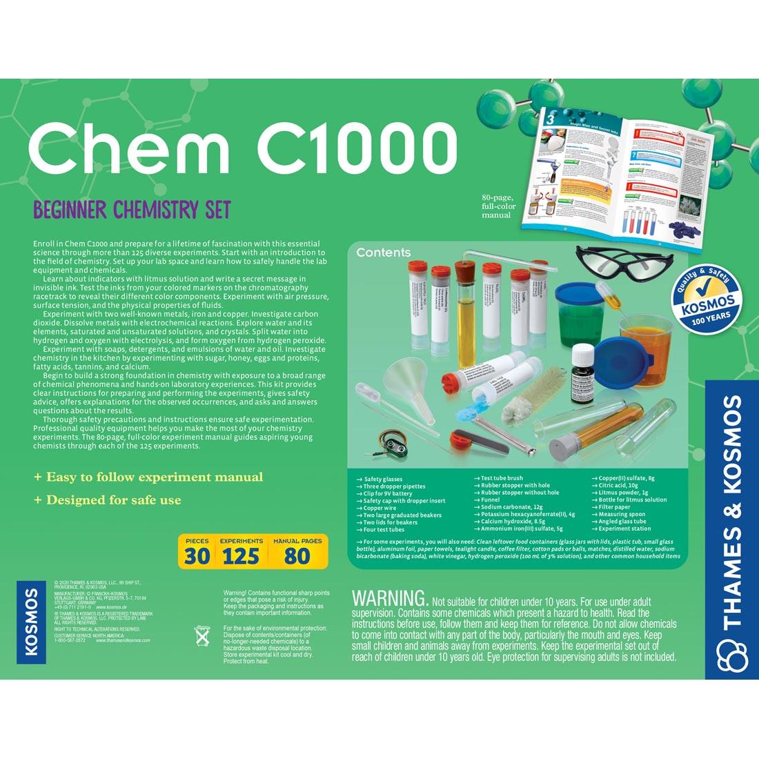 back of package for Chem C1000 Beginner Chemistry Set
