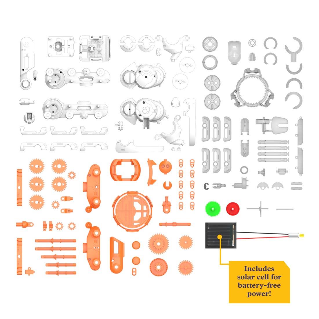components of SolarBots Cosmic Explorers Set with text: Includes solar cell for battery-free power!