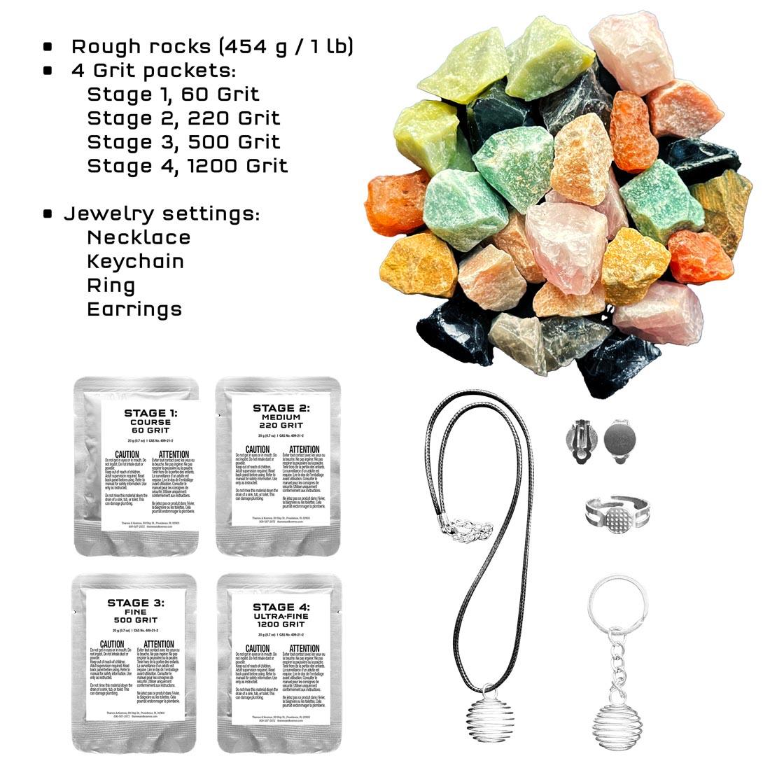 labeled contents of the Rock Tumbler Refill Pack by Thames & Kosmos