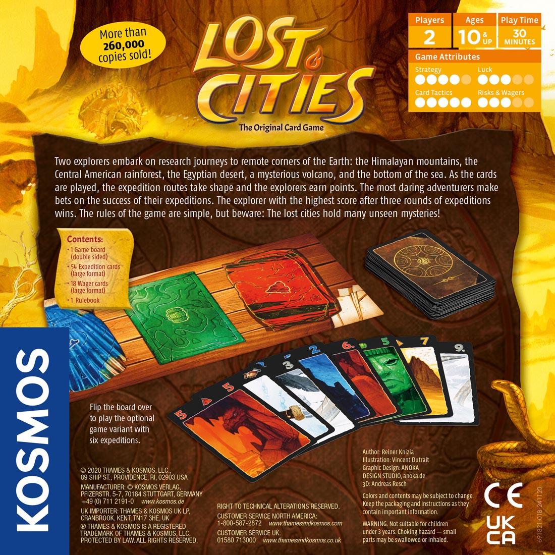back of package for the Lost Cities Card Game By Kosmos