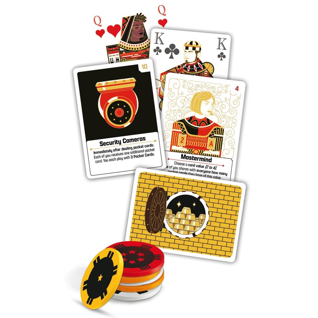 cards and tokens from The Gang: The Cooperative Poker Game