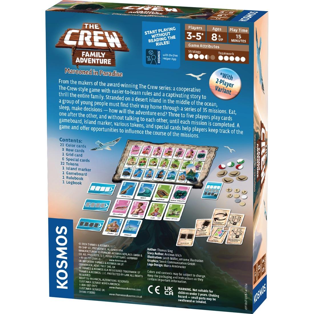 back of package for The Crew: Family Adventure Marooned in Paradise Cooperative Game By Kosmos