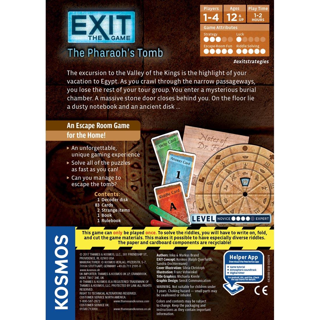 back of box for EXIT The Game: The Pharaoh's Tomb