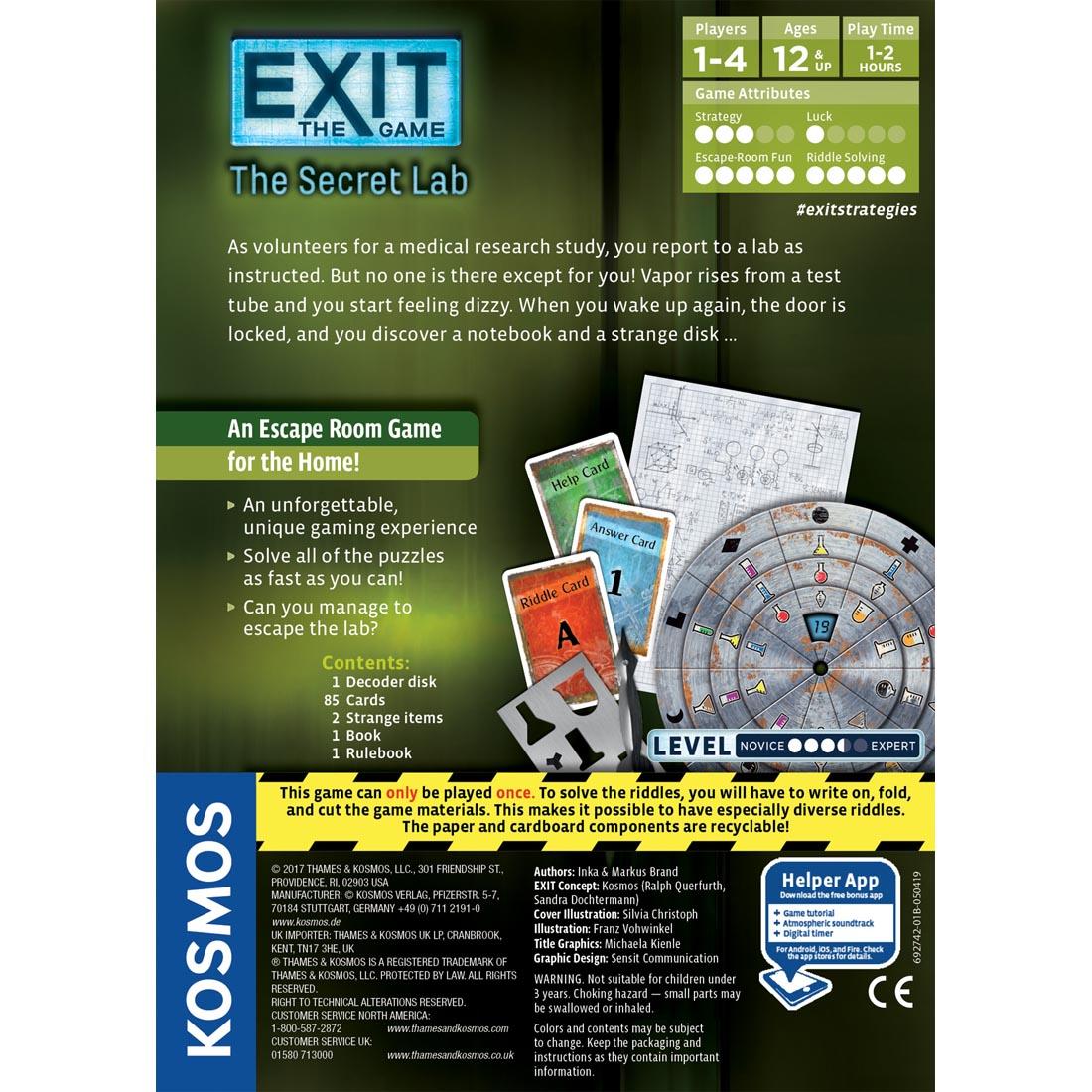 back of box for EXIT The Game: The Secret Lab