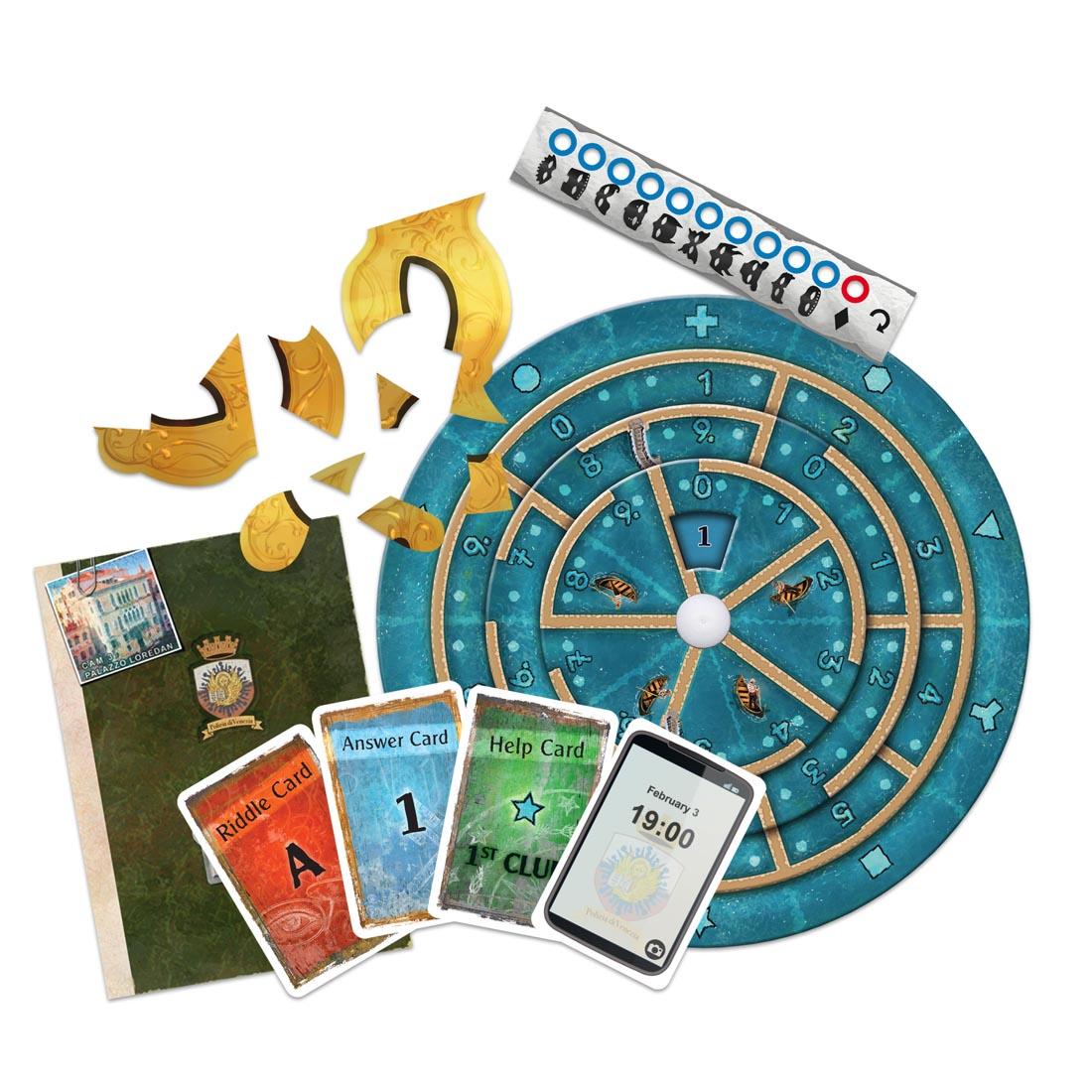 components of The Venice Conspiracy Version of EXIT The Game