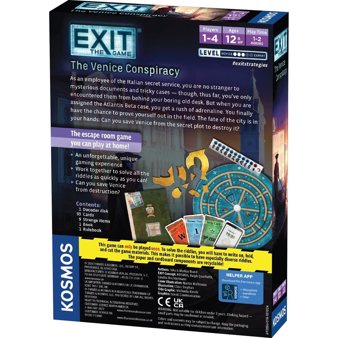 back of package for The Venice Conspiracy Version of EXIT The Game