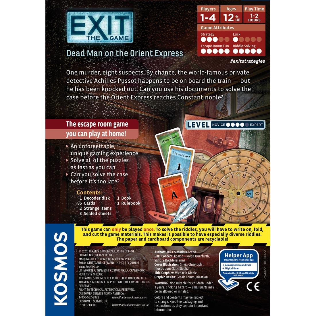 back of box for EXIT The Game: Dead Man on the Orient Express