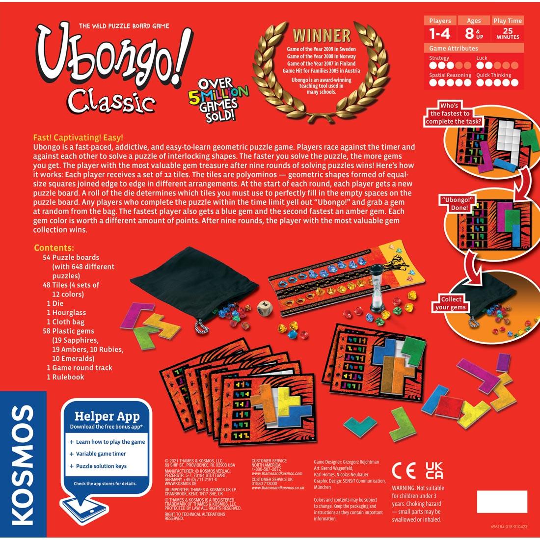 back of package for Ubongo puzzle game