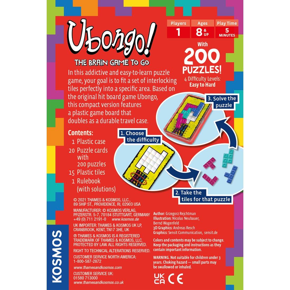back of package for Ubongo: The Brain Game to Go
