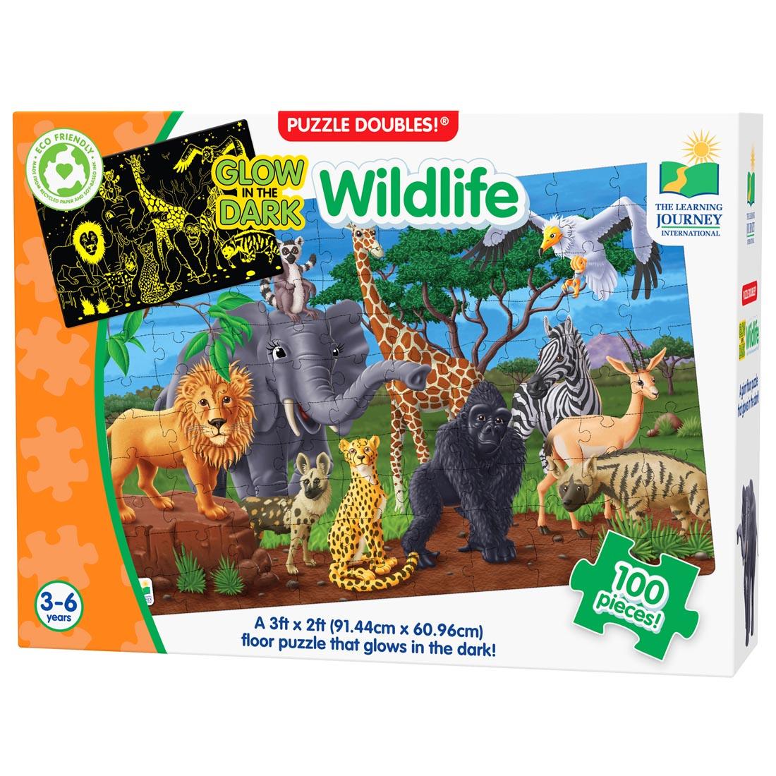 front of box of Puzzle Doubles! Glow In The Dark! Wildlife By The Learning Journey