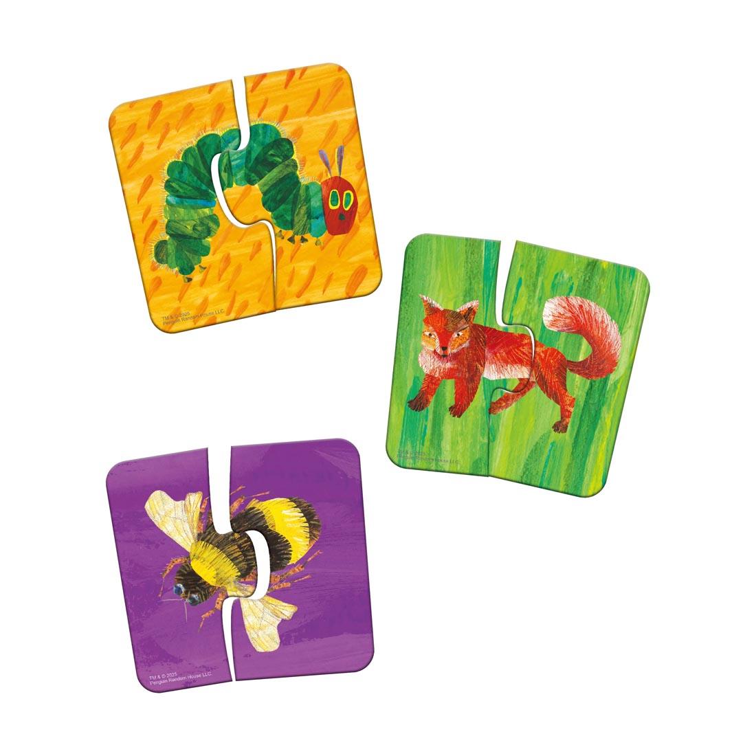 three sets of puzzle cards from the Eric Carle My First Match It! Heads And Tails By The Learning Journey