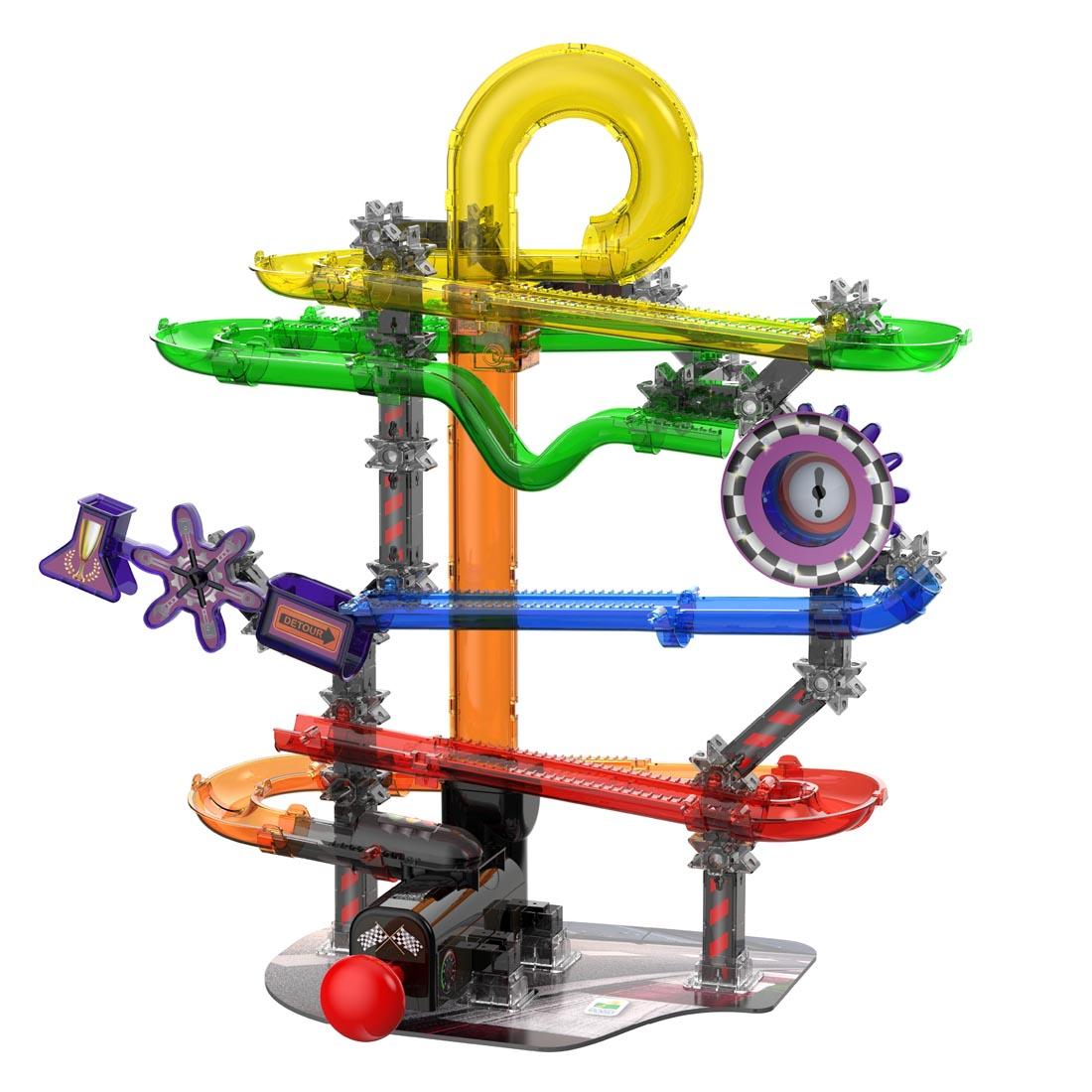 marble run built with pieces from Techno Gears Marble Mania HotShot Speedway By The Learning Journey