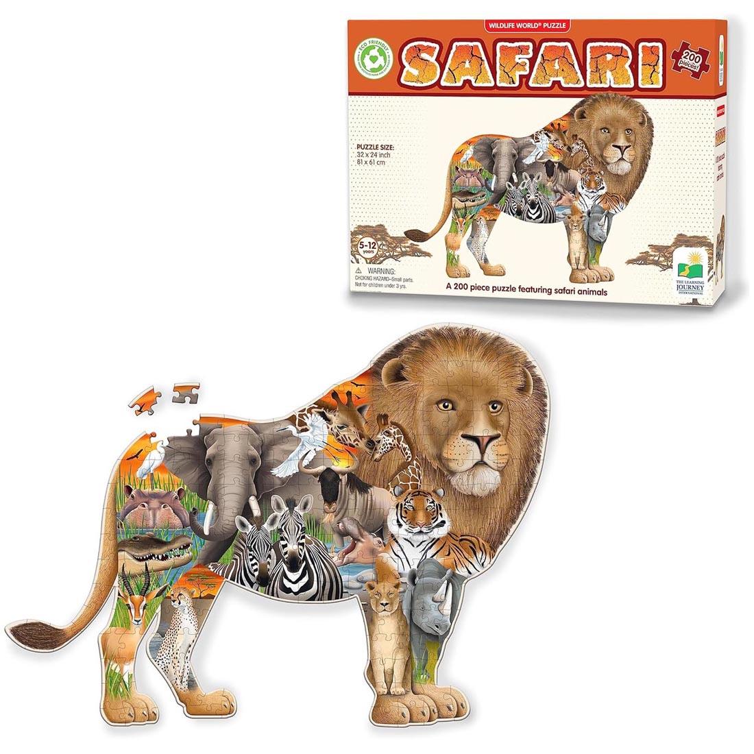 almost completed Wildlife World Safari 200-Piece Puzzle By The Learning Journey below its package