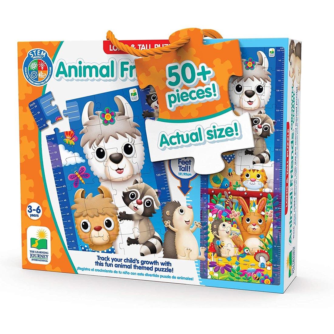 Front of box of Long & Tall Animal Friends Growth Chart Puzzle By The Learning Journey