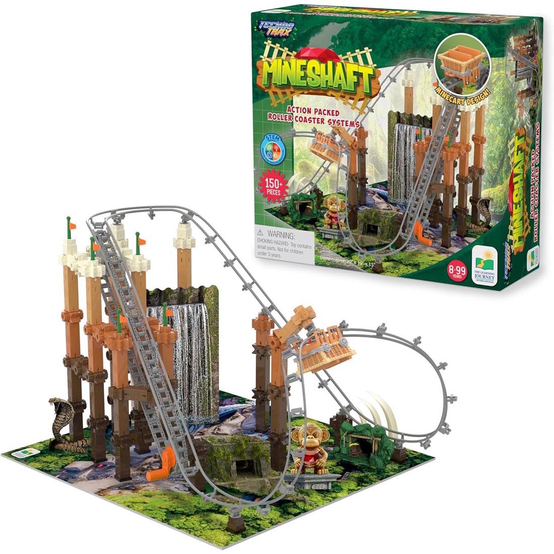 assembled Techno Trax Mineshaft Roller Coaster System By The Learning Journey below its box