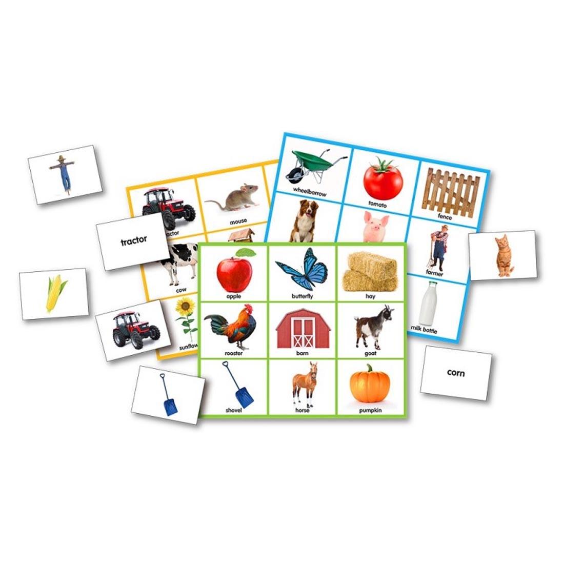 Cards and pieces from the Match It! Farm Bingo by The Learning Journey