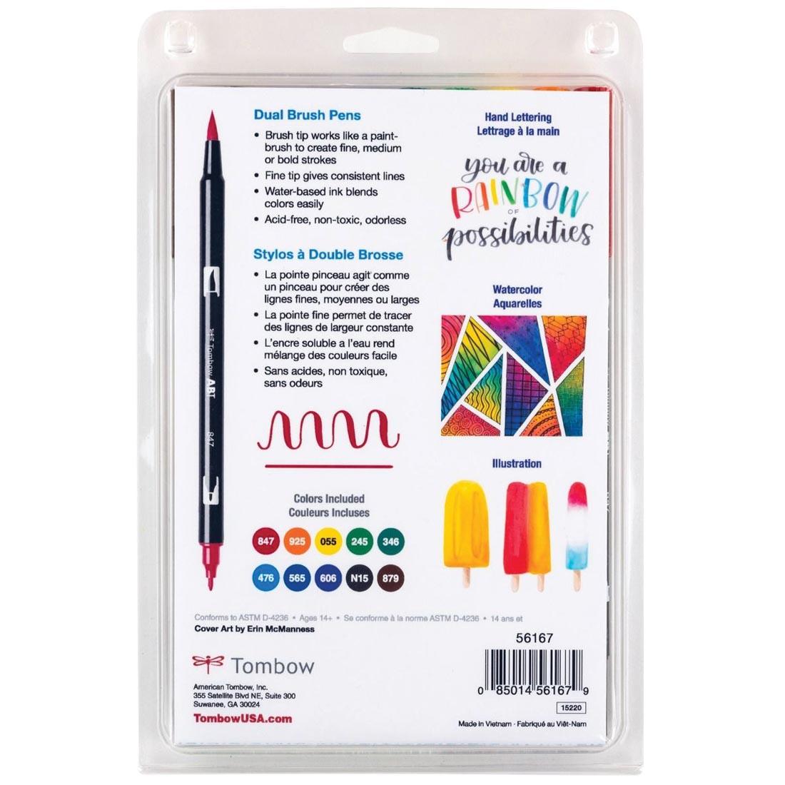 Back of package of Tombow Primary Dual Brush Pens