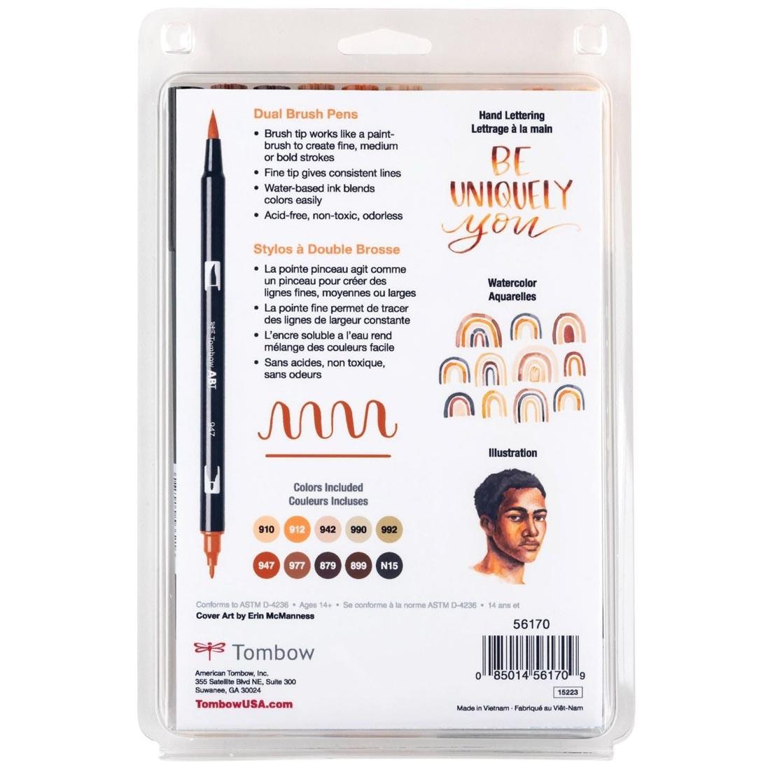 back of package of Tombow Portrait Dual Brush Pens