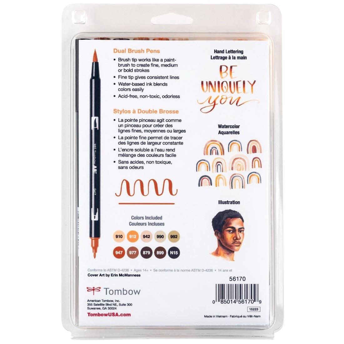 back of package of Tombow Portrait Dual Brush Pens