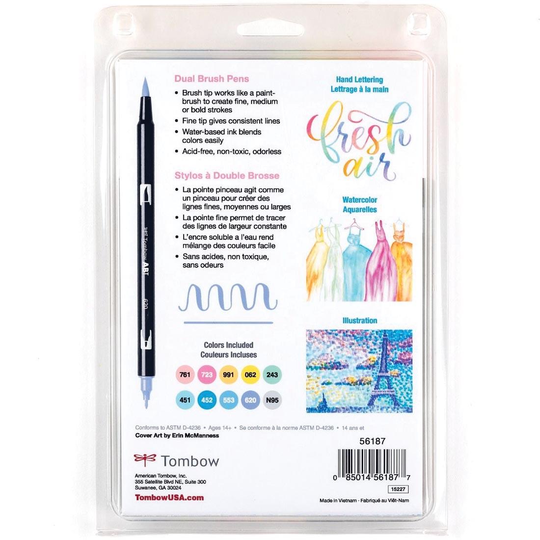 back of package of Tombow Pastel Dual Brush Pens