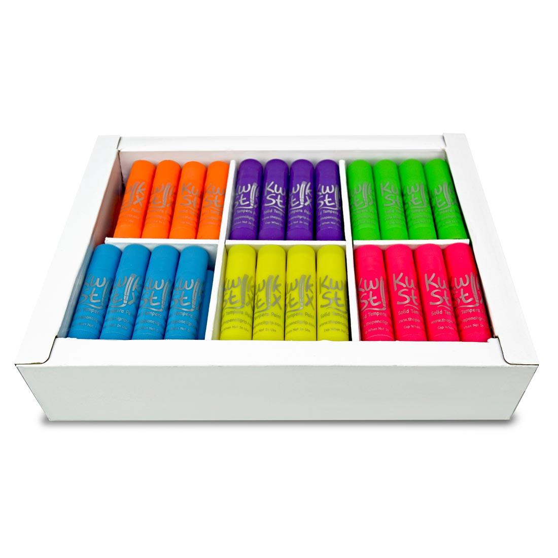 open box of Kwik Stix Solid Tempera Paint 72-Count Neon Class Pack