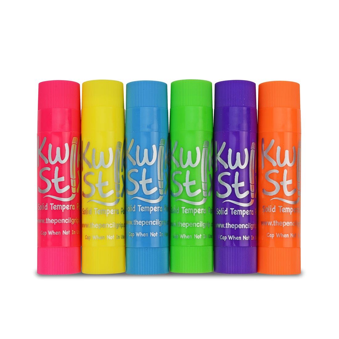 6 different colors from the Kwik Stix Solid Tempera Paint 72-Count Neon Class Pack