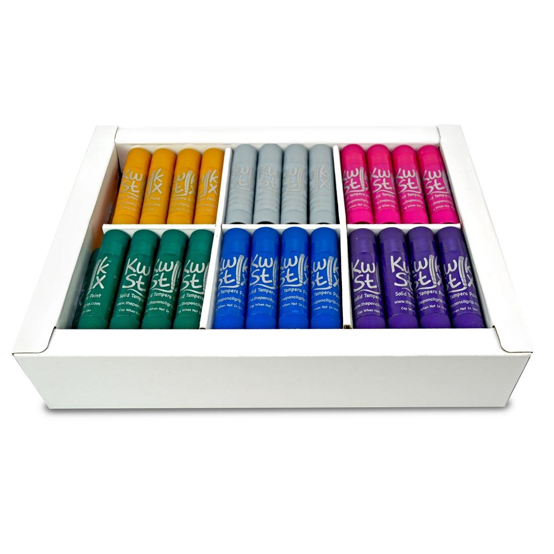 open box of Kwik Stix Solid Tempera Paint 72-Count Metalix Class Pack