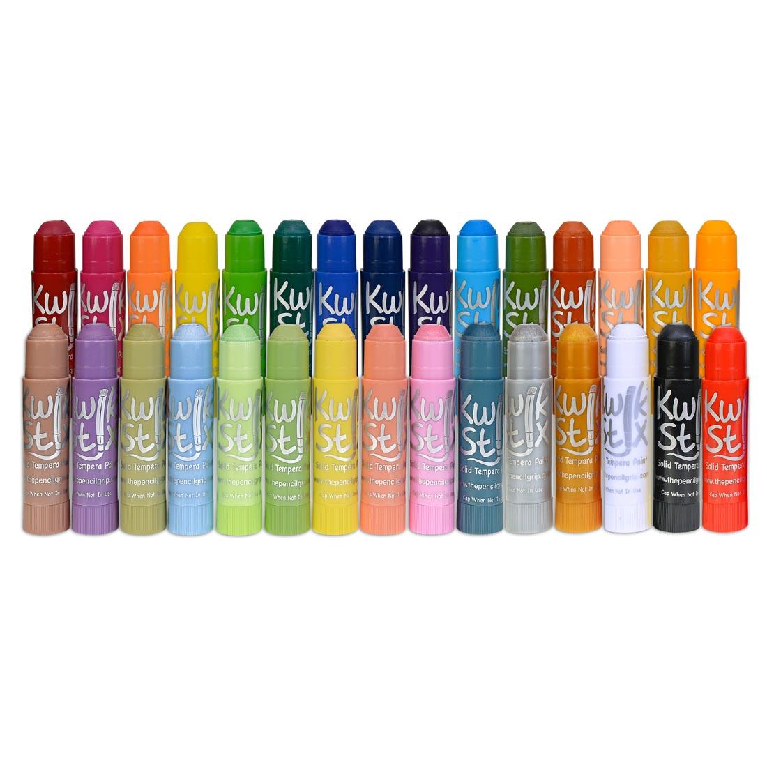 Kwik Stix Solid Tempera Paint 30-Color Set with lids off