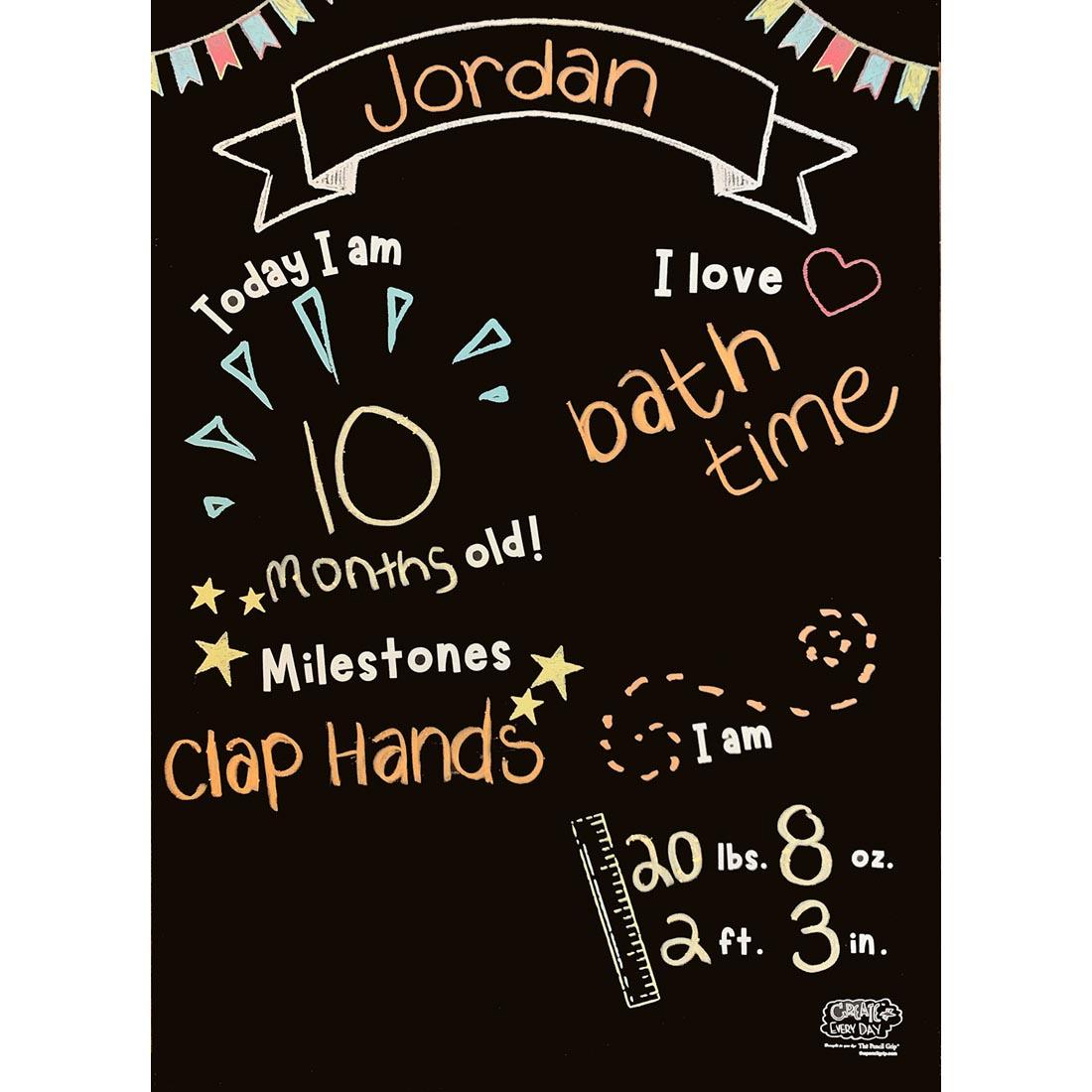 example of a completed Age Milestones Reusable Activity Playmat
