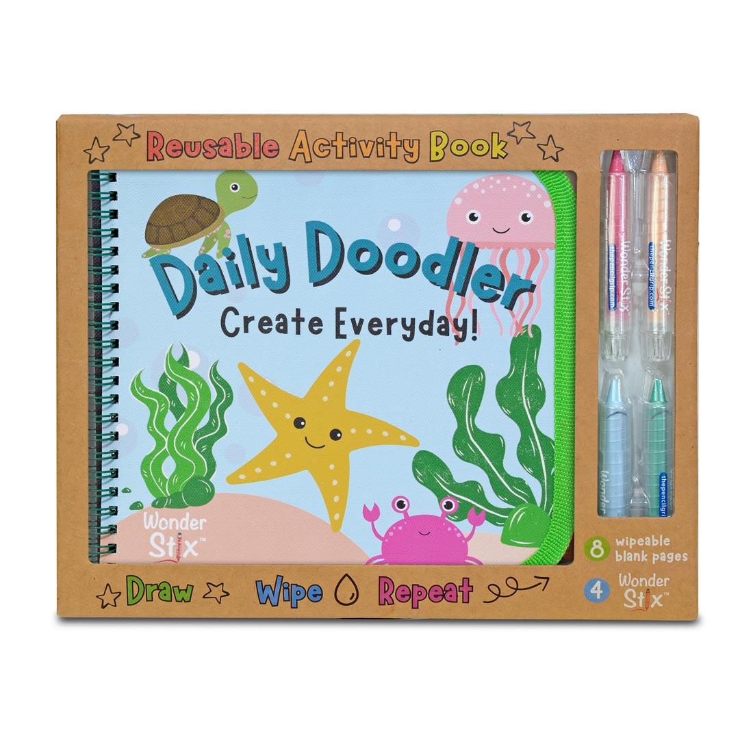 front of package of the Sea Life Daily Doodler Reusable Activity Book With Wonder Stix