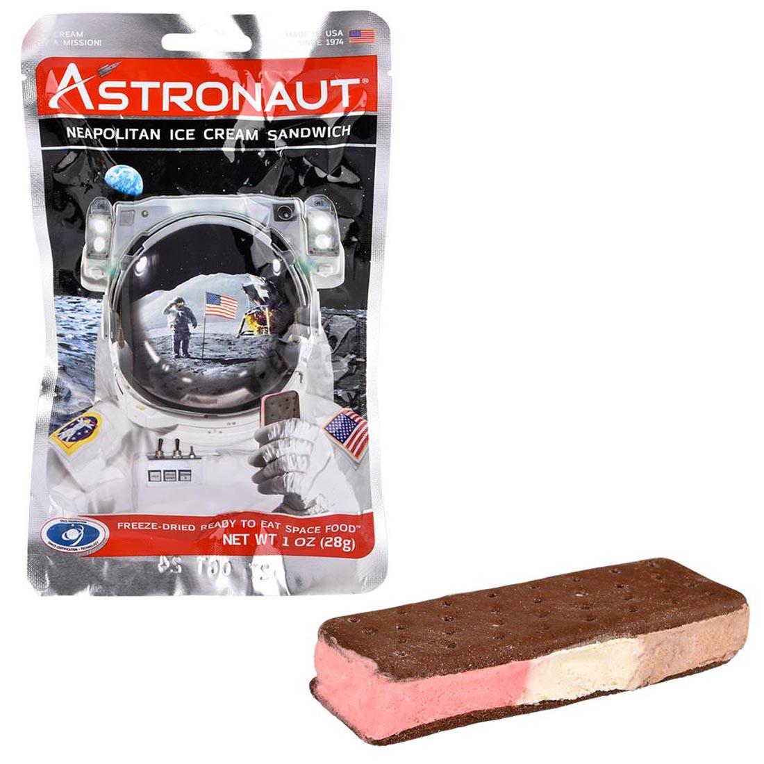 Astronaut Neapolitan Ice Cream Sandwich next to an unopened package