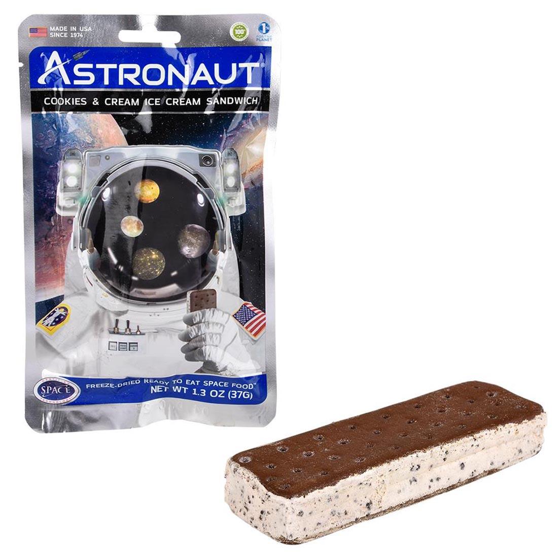 Astronaut Cookies & Cream Ice Cream Sandwich next to an unopened package